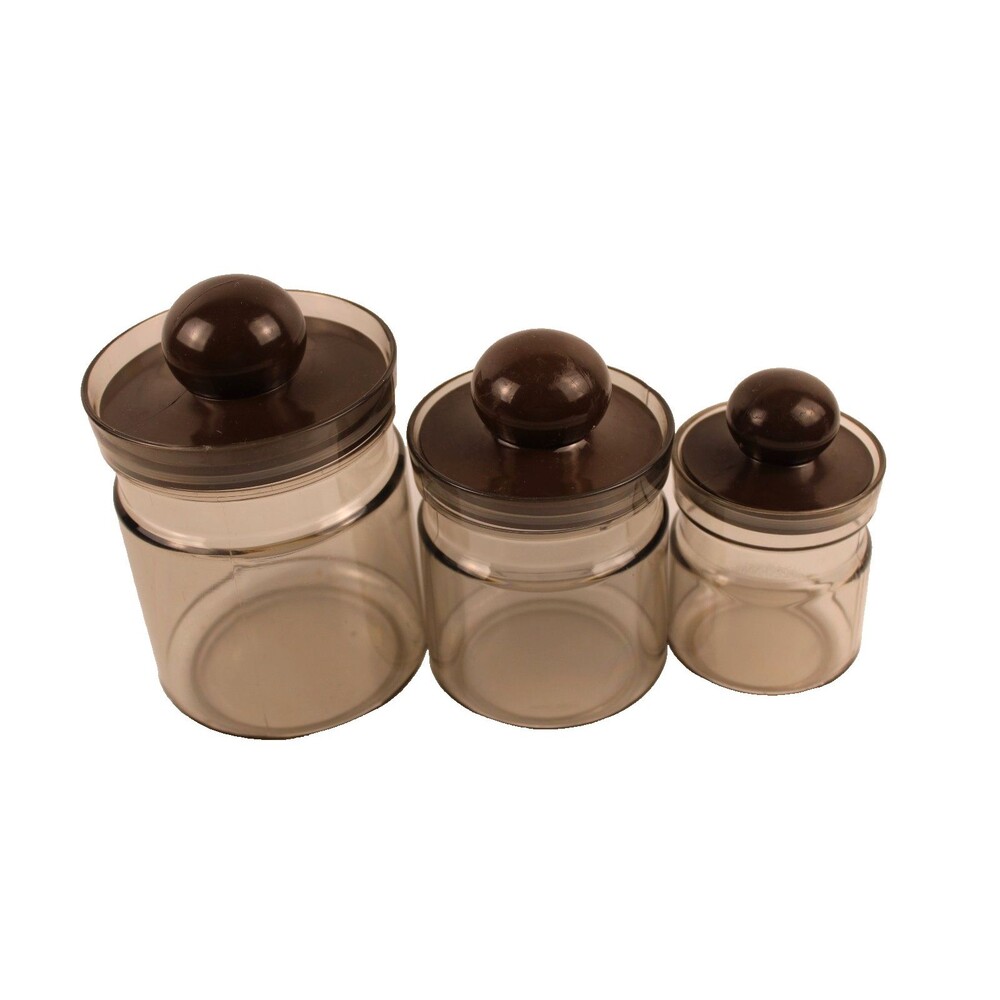 Vtg Smokey Acrylic Nesting Storage Jars-Set Of 3-Brown-Bubble Lids-Office-Crafts